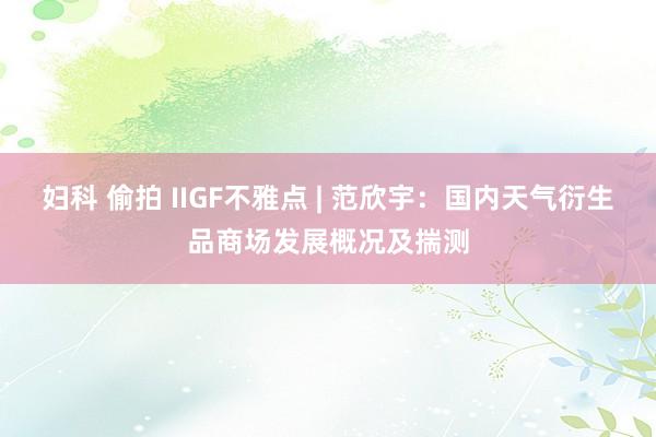 妇科 偷拍 IIGF不雅点 | 范欣宇：国内天气衍生品商场发展概况及揣测
